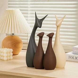 Xtore Home Decor Lucky Deer Family Matte Finish Ceramic Figures - (Set of 4, Matte Brown)