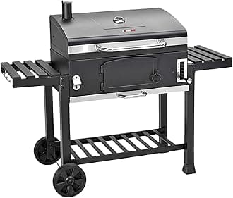 CosmoGrill Outdoor XXL Smoker Barbecue Charcoal Portable BBQ Grill | Lid Cover, Adjustable Charcoal Pan, Warming Rack & Built-in Thermometer | Extra Large Coal BBQ Smoker for Home Garden Party Cooking