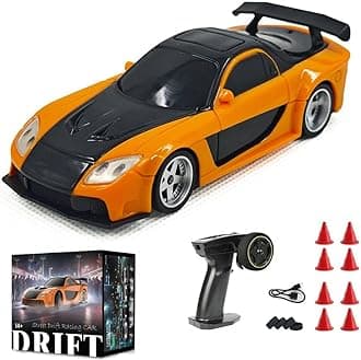 Aetheria 1/43 RC Drift Racing Car, 4WD Fully Proportional Mini Electric Race Vehicle with LED Lights Remote Control High Speed Car for Adult Outdoor - Ready to Run (Orange Black)