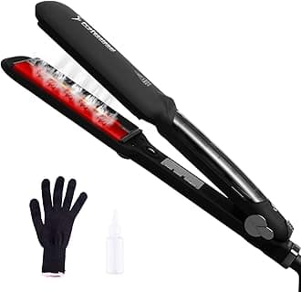 Steam Hair Straightener and Curler Iron 2 in 1, Professional Salon Infrared Flat Iron Wide Tourmaline Ceramic Plate, Vapor Straighteners for Hair 450 Degrees Adjustable Temp, 2 Inch Black