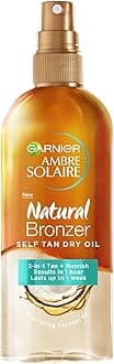 Ambre Solaire Natural Bronzer Self Tan Dry Oil 150ml,2-in-1 Oil Enriched With Coconut Oil,Nourishes Skin & Leaves A Luminous Fake Tan,Natural Streak-Free Result,Lasts Upto 1 week,Vegan Formula