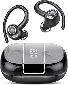 Wireless Earbuds Bluetooth 5.3 Headphones Sports, 48Hrs Playback Over Ear Buds with CVC8.0 Mic, Bass Stereo Bluetooth Earbuds with Earhooks, LED Display, IP7 Waterproof Earphones for Workout/Running