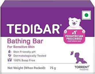 Tedibar Moisturising Baby Bathing Bar 75g (Pack of 1) 100% Soap Free No. 1* Pediatrician Prescribed Moisturising Bar - By Torrent Pharma