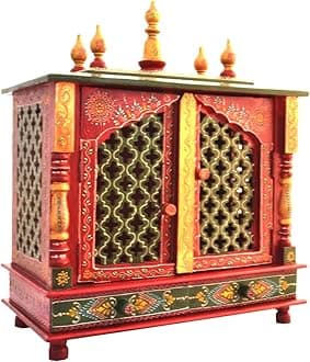 Kamdhenu art and craft Wooden Temple/Home Temple/Pooja Mandir/Pooja Mandap/Temple for Home (Jlnew) - 9.5X21 Inch