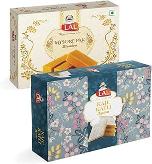 - Lal Sweets Mysore Pak 400g & Kaju Katli 400g Combo | Sweet Gift Pack 800g | Premium Indian Mithai Box | Desi Cow Ghee Sweets for Festivals & Gifting | Sweet Combo