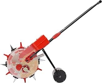 Garden Seeder, Manual Seeder Hand-Push Roller Seeding and Fertilizer Applicator, Row Planter Corn Planter Seeder for Soy Peanut Corn Cotton Soybean (6 Seeding Nozzles)