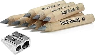 Pencil Buddies Short Fat Pencils for Beginners, Toddlers and Preschoolers, Jumbo Triangular Kids Pencils, 5MM Fat-Core, Sharpener Included, 8 Pack (Natural Wood)