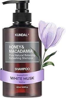 Kundal Honey & Macadamia Natural Shampoo, White Musk, Korean Hair Care Shampoo Damage Repair Strengthen, Nourish, with Honey, Argan Oil, Macadamia Oil, Paraben-Free & Sulfate - 500 ML