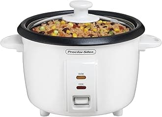 Proctor Silex Rice Cooker (4 uncooked Resulting in 8 Cups Cooked) 37534NR, Plastic, White