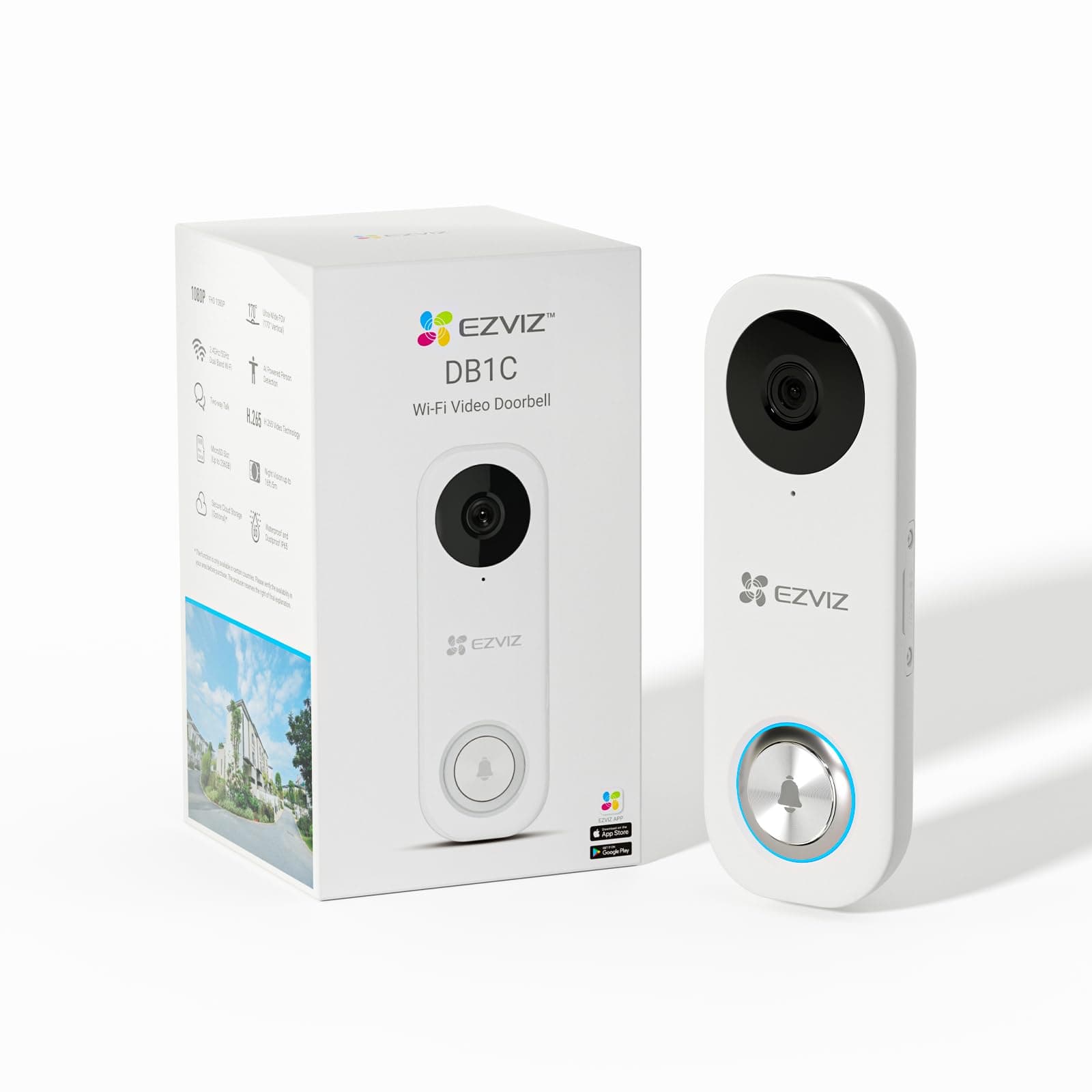 Wired Video Doorbell Camera, Require Existing Wiring System, 2.4G/5GHz Wi-Fi, Support 256 GB SD Card, No Monthly Fee, Human Motion Detection, 5M IR Night Vision, 170° View, Hardwired (DB1C)