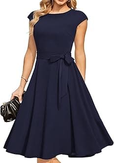 DRESSTELLS Cocktail Dresses for Women, 2023 Vintage Christmas Party Holiday Dress, Modest Fall Winter Wedding Guest Formal 1950s Church Bridesmaid Dress Navy XL