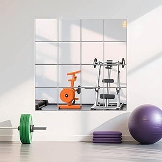 Ruomeng Home Gym Mirrors 12" x 12" x 16Pcs Wall Mounted Mirror Glass Frameless Full Length Mirror Tiles for Home Gym, Bedroom, Door & Bathroom