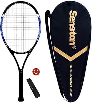 Senston 27 inch Tennis Racquet Professional Tennis Racket Strung with Cover, Tennis Overgrip, Vibration Damper Blue Black