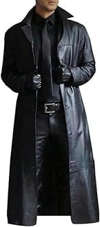 Maiyifu-GJ Mens Retro Faux Leather Trench Coat Full Length Steampunk Long Overcoat Vintage Open Front Cardigan Jacket