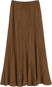 Urban CoCo Women's Vintage Elastic Waist A-Line Long Midi Skirt