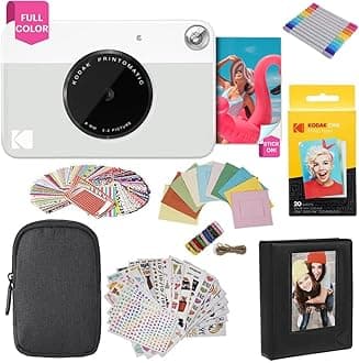 KODAK Printomatic Instant Camera (Grey) Gift Bundle + Zink Paper (20 Sheets) + Case + 7 Sticker Sets + Markers + Photo Album