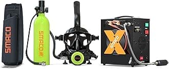 SMACO Mini Scuba Tank with Snorkel Mask, Lung Air Tank Sub Mask 1L Portable Small Diving Tank with Full Face Diving Mask Reusable Pony Bottle for Snorkeling Underwater Exploration Rescue S400Pro