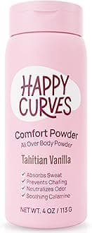 HAPPY CURVES Comfort Powder: Talc Free Anti Chafe Body & Foot Dusting Powder Deodorant for Inner Thigh Chafing, Private Areas, and All Over Body for Women 4oz (Pack of 1), Tahitian Vanilla