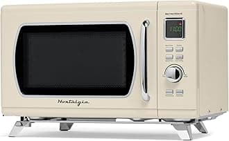 Mid-Century Retro Countertop Microwave Oven - Large 900-Watt - 0.9 cu ft - 8 Pre-Programmed Cooking Settings - Digital Clock - Kitchen Appliances - Cream