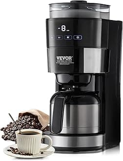 VEVOR Coffee Maker with Grinder, 8 Cup Programmable Coffee Machine, Grind and Brew Coffee Maker with 3 Brew Strength Control, Reusable Filter, Removable Water Tank, for Home Office Restaurant