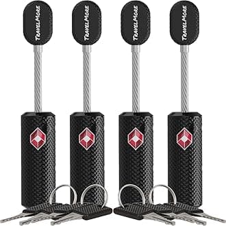4-Pack TSA Approved Luggage Locks with Keys for Travel | Flexible, Ultra Secure Mini Key Padlocks Made from Zinc Alloy | Luggage Locks | TSA Locks | Black