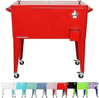 Permasteel 80-Qt Classic Outdoor Patio Cooler for Outside, Beverage Bar Cart With Wheels & Handles, Retro Design