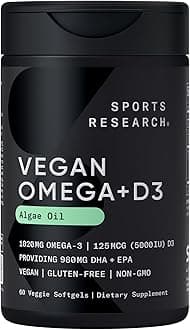 Sports Research Vegan Omega-3 Fish Oil Algae Oil, 60 Veggie Softgels