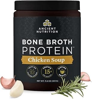 Bone Broth Protein Powder from Ancient Nutrition, Chicken Soup, Grass-Fed Chicken and Beef Broth Powder, 15g Protein Per Serving, Supports a Healthy Gut,15 Servings…