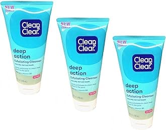 Clean & Clear Oil-Free Deep Action Exfoliating Facial Scrub, Cooling Daily Face Wash With Exfoliating Beads for Smooth Skin, Cleanses Deep Down to the Pores to Remove Dirt, 5 Fl Oz (Pack of 3)