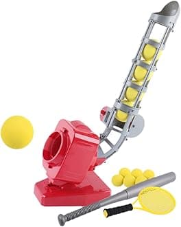Automatic Tennis Pitching Machine,Baseball Throwing Machine with 6 EVA Balls, Tennis Racket & Bat, Baseball Launchers with Stable Base, Outdoor Sports Games for Kids, for Tennis Training