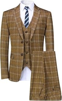 Cloudstyle Mens 3 Piece Slim fit Checked Suit Blue/Black Single Breasted Vintage Suits