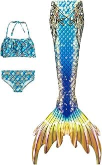 3Pcs 𝙂‭i‭r‭l‭s Sw‭imsuit 𝙈‭e‭r‭m‭a‭i‭d 𝙏‭a‭i‭l for Swimming Gradient Bikini Bathing Suit Set Cosplay Clothing Set