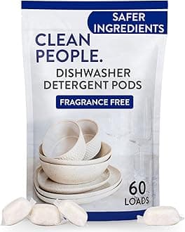 THE CLEAN PEOPLE All Natural Dishwasher Pods - Plant-Based Dishwasher Detergent Pods - Cuts Grease & Rinses Sparkling - Residue-Free - Zero Plastic, Fragrance Free Dishwashing Pods - Unscented, 60