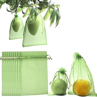 100Pcs Protection Fruit Mesh Bags with Drawstring, Green Cover Netting Barrier for Plant Strawberry Blueberry Small Farm Garden