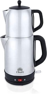 TeaVibe Turkish Electric Kettle - 120V Stainless Steel Double Pot Kettle and Infuser, Boil Protection, Auto Shut-off and Keep Warm Function, Kettle