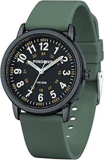 PINDOWS Women Analog Quartz Wrist Watch with Silicone Strap for Young Women Students Easy Read Waterproof Unisex Luminous Dial