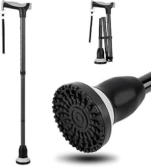 Walking Cane for Seniors Cool Canes for Women Men, Adjustable, Foldable, Collapsible Walking Canes with Storage Bag All Terrain Retractable Walking Stick for Seniors & Adults Black