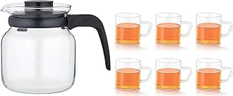 Carafe Flame Proof Glass Kettle with Strainer 650 ml & Borosil Vision Tea N Coffee Glass Mug Set of 6 - Microwave Safe 190 ml