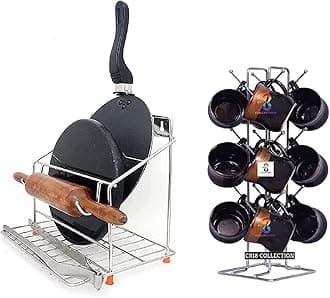 - Big Size Stainless Steel Cup Stand, Coffee and Tea Mug and tawa chakla belan Stand for Kitchen Organizer