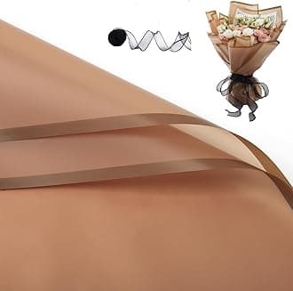 Rumvan Flower Wrapping Paper, 20 Sheets, Waterproof, Floral Bouquet Design, for Wedding, Birthday Gift, DIY Florist Supplies (coffee colour)