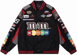 Bomber Jacket Men Women Hip Hop M&M Embroidery Motorcycle Loose Baseball Coat Casual Street Racing Varsity Outwear