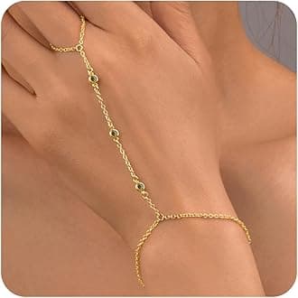 Gokeey Gold Hand Chain Bracelet for Women Trendy, Dainty 14k Gold Ring Bracelet Hand Chain Finger Ring Slave Cuff Bracelet Cubic Zircon Hand Jewelry for Women Summer Beach Jewelry Accessories for