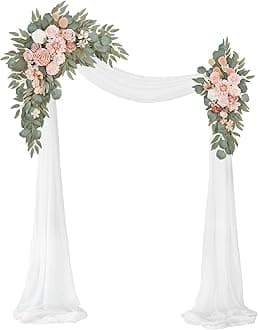 - Artificial Wedding Arch Flowers Kit(Pack of 3),2Pcs Artificial Flower Arch Decor,1Pcs Sheer Drape for Wedding Ceremony Arbor for WeddingCeremony (Romantic Pink)