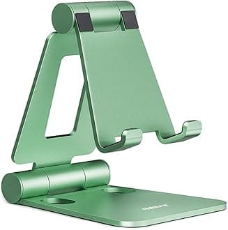 Nulaxy Aluminum Phone Stand for Desk, Adjustable Phone Holder Foldable Metal Stand Mount Cradle Dock Compatible with iPhone 16 15 14 13 12 11 Pro Mini Pro Max Xs XR X 8 7, All Smartphones - Green