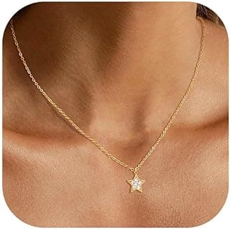 FoxgirlCubic Zirconia Pendant Necklace for Women, Dainty Gold Simple Gold Necklaces for Women 14k Gold Plated Hypoallergenic Necklace Statement Trendy Pendant Necklace Jewelry Gifts