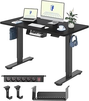 FLEXISPOT EG1 Standing Desk 120 x 60 x (73-123) cm, Height Adjustable Electric Desk with 2 Levels with Single Motor, Home Office, 2 Button Panel (Black Frame + Black Tray)