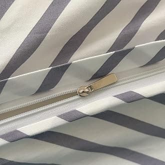 BlueBlue Abstract Kids Duvet Cover Set Queen 100% Cotton Bedding for Boys Girls Teens Simple Gray Stripe Line Pattern on White 1 Modern Geometric Full Comforter Cover 2 Pillow Shams, Queen