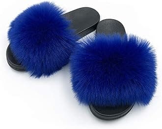 Women's Faux Fur Slides Slippers Fluffy Fuzzy Sandals Open Toe Furry Slide Flip Flop Indoor Outdoor