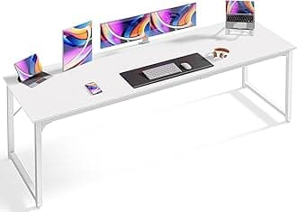 Computer Desk, 80 Inch Office Desk, Gaming Desk with Storage, Writing Desk Work Desk for Home Office, Study, Long Simple Desk, Large Legroom, Metal Frame, White