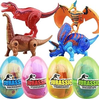 Sealive 4PCS Dino Surprise Toy Eggs for Boys - Hatch T-Rex, Pterosaurs, Brachiosaurus, Triceratops - Entertaining Deformation Dinosaur Egg with Fun Dino Toys Inside, Ideal Gift (Random Color)